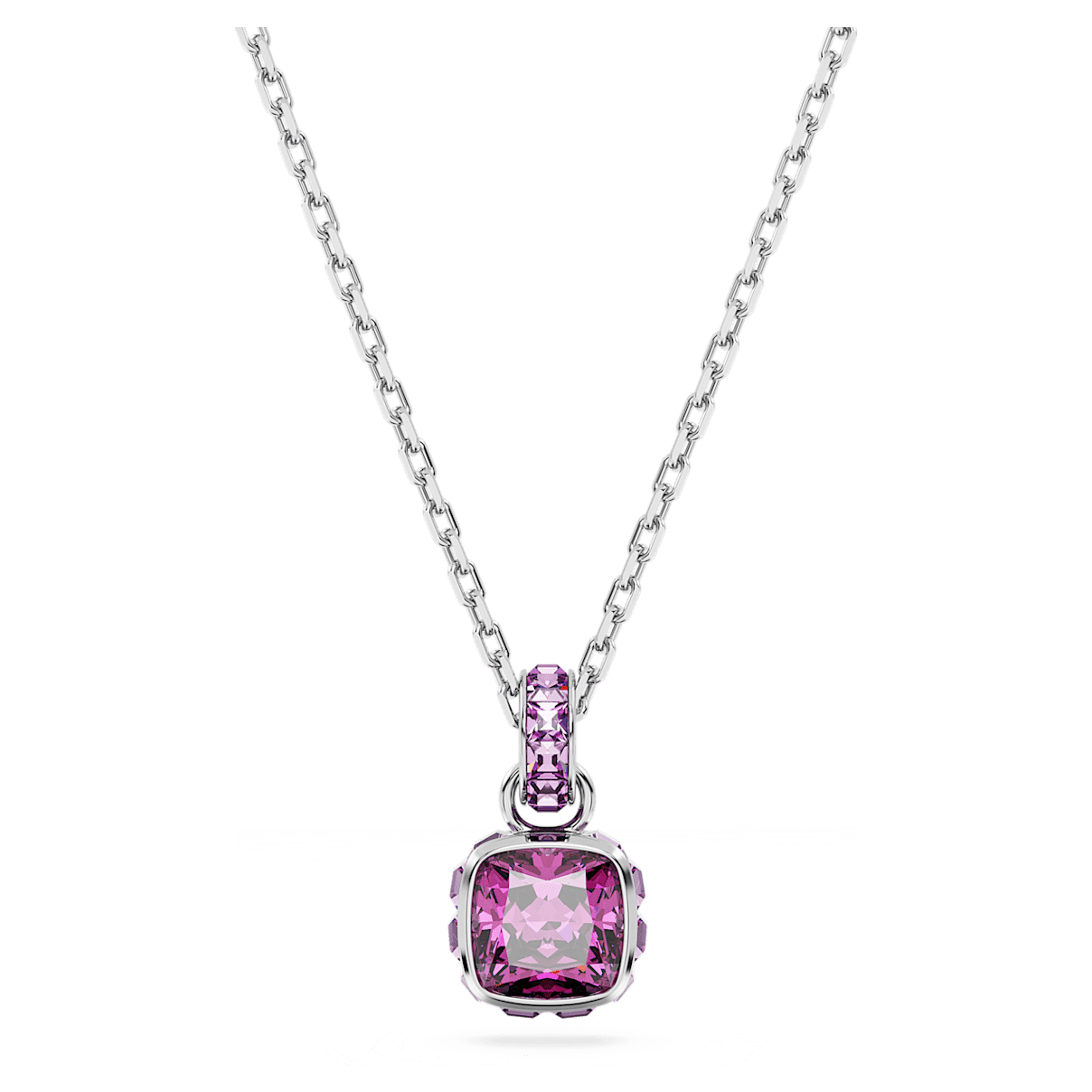 

Swarovski Birthstone 链坠, 方形切割, 二月, 粉红色, 镀铑