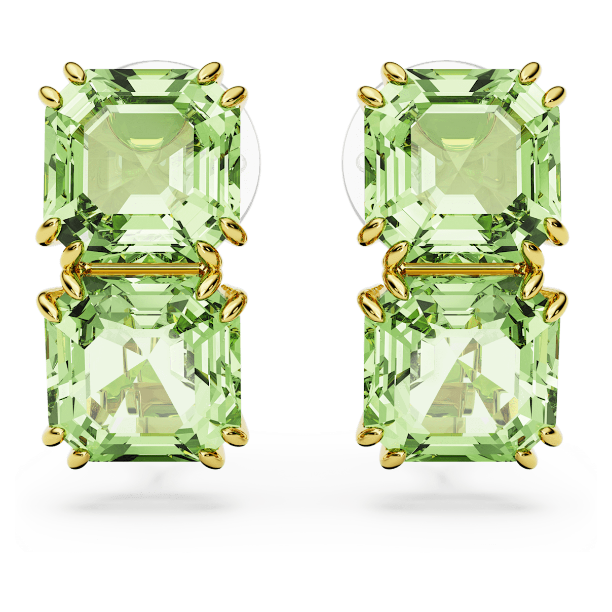 

Swarovski Millenia 夹式耳环, 方形切割, 绿色, 镀金色调
