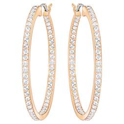 Matrix hoop earrings, Crystal pearl, Round cut, White, Rose