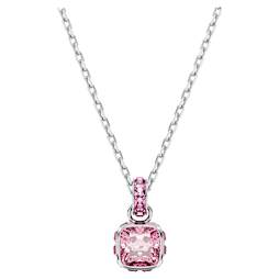 Swarovski Birthstone pendant Square cut March Blue Rhodium plated