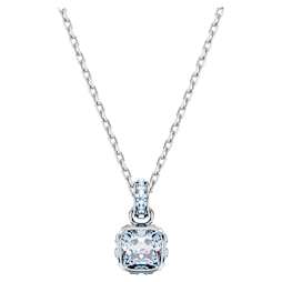 Birthstone pendant, Square cut, October, Pink, Rhodium