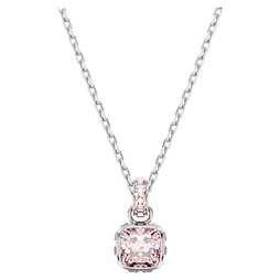 Birthstone pendant, Square cut, July, Red, Rhodium plated