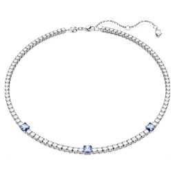 Matrix Tennis necklace Round cut Medium Blue Rhodium plated Swarovski