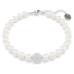 Swan bracelet, Crystal pearl, Swan, Grey, Rhodium plated