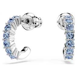 Matrix hoop earrings, Round cut, White, Rhodium plated