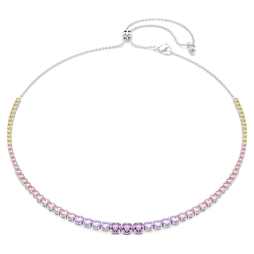 Matrix Tennis necklace, Round cut, Pink, Gold-tone plated | Swarovski