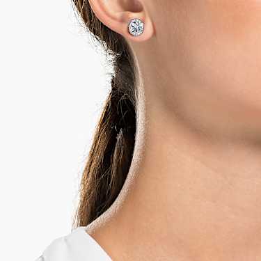 Una Angelic stud earrings, Round cut, White, Rhodium plated - Swarovski, 1081942