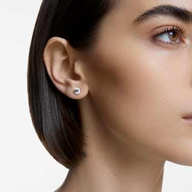 Cercei stud Stilla, Tăietură rotundă, Albi, Placat cu rodiu - Swarovski, 1800046