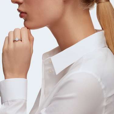 Stilla Attract ring, Round cut, Pavé, White, Rhodium plated - Swarovski, 5032922