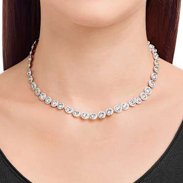 Colier Tennis Una Angelic, Tăietură rotundă, Mărime M, Alb, Placat cu rodiu - Swarovski, 5117703