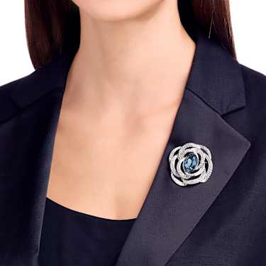 Barret broche, Blauw, Rodium toplaag - Swarovski, 5122715