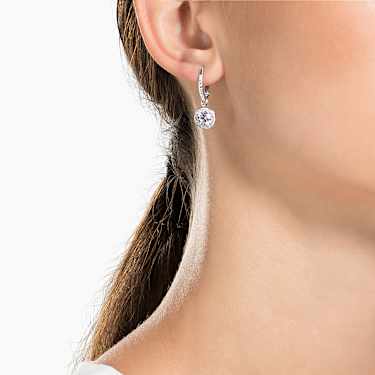 Una Angelic drop earrings, Round cut, White, Rhodium plated - Swarovski, 5142721