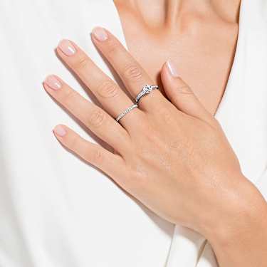 Attract ring Set 2 Round cut Pav White Rhodium plated