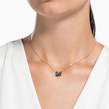 Swan pendant, Swan, Small, Black, Rose gold-tone plated - Swarovski, 5204133