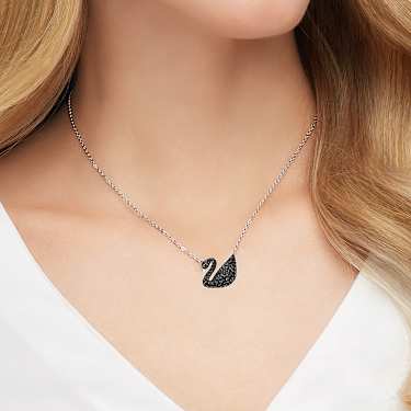 Swan hanger, Zwaan, Zwart, Rodium toplaag - Swarovski, 5347329