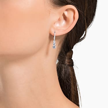 Stilla Attract ringoorbellen, Ronde slijpvorm, Wit, Rodium toplaag - Swarovski, 5416155