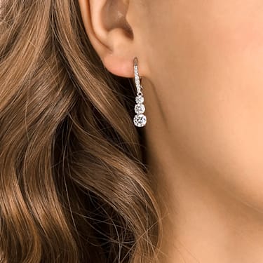 Stilla Attract ringoorbellen, Ronde slijpvorm, Wit, Rodium toplaag - Swarovski, 5416155