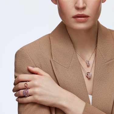 Wisiorek Hyperbola, Splecione ze sobą obręcze, Biały, Powłoka w odcieniu różowego złota - Swarovski, 5419853