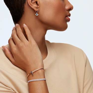 Symbolica hoop earrings, Evil eye, Blue, Rose gold-tone plated - Swarovski, 5425857