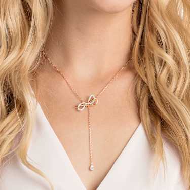 Lifelong Bow ネックレス, リボン, ホワイト, ミックスメタル仕上げ - Swarovski, 5447082