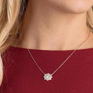Idyllia pendant, Mixed cuts, Sun, White, Rose gold-tone plated - Swarovski, 5451376