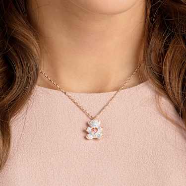 Teddy pendant, Bear, White, Rose gold-tone plated - Swarovski, 5452026