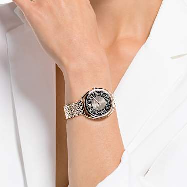 Crystalline Glam Uhr Schweizer Produktion Metallarmband Grau