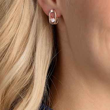 Una stud earrings, Round cut, Oval shape, White, Rose gold-tone plated - Swarovski, 5468118