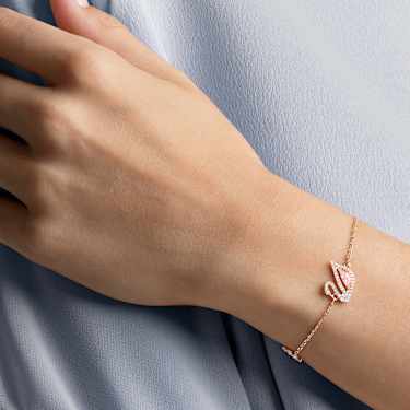 Swan armband, Magnetische sluiting, Zwaan, Roze, Roségoudkleurige toplaag - Swarovski, 5472271