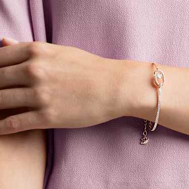 Braccialetto Una, Taglio tondo, Forma ovale, Bianco, Placcato color oro rosa - Swarovski, 5472382