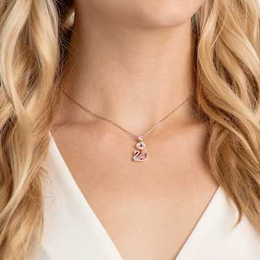 Swan pendant, Swan, Pink, Rose gold-tone plated by SWAROVSKI