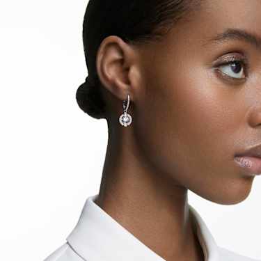 Una drop earrings, Round cut, White, Rhodium plated - Swarovski, 5504652
