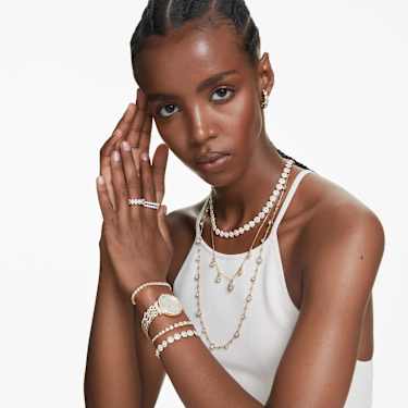 Pulsera Tennis Angelic, Talla redonda, Pavé, Mediana, Blanca, Baño tono oro - Swarovski, 5505469