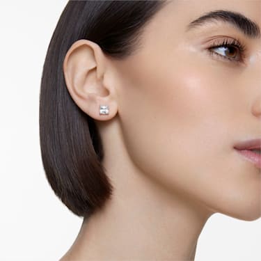 Attract stud earrings, Square cut, White, Rhodium plated - Swarovski, 5509936