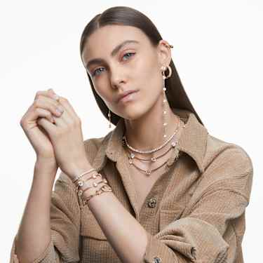 Matrix Tennis bracelet, Round cut, White, Gold-tone plated - Swarovski, 5511544