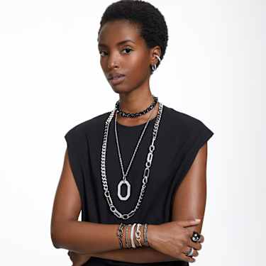 Tennis Deluxe Armband, Rundschliff, Grau, Rutheniert - Swarovski, 5514655