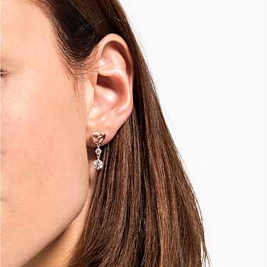 Cercei cu drop Lifelong Heart, Inimă, Albi, Placat cu nuanță roz-aurie - Swarovski, 5517942