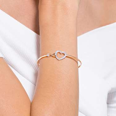 Hyperbola bangle, Infinity and heart, White, Mixed metal finish by SWAROVSKI