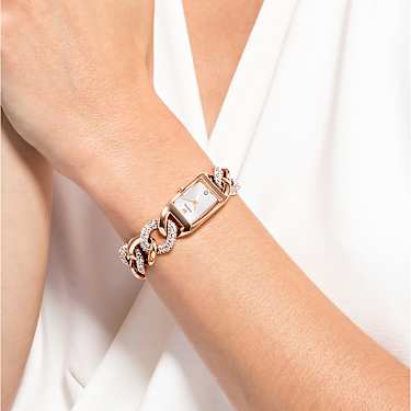 Cocktail watch, Swiss Made, Pavé, Metal bracelet, Rose gold tone 