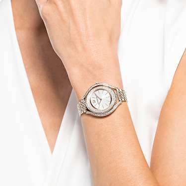 Crystalline Aura Uhr, Schweizer Produktion, Metallarmband, Goldfarben, Champagne-vergoldetes Finish - Swarovski, 5519456