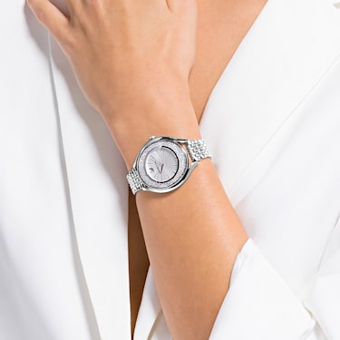 Crystalline Aura watch, Swiss Made, Metal bracelet, Silver tone, Stainless steel - Swarovski, 5519462