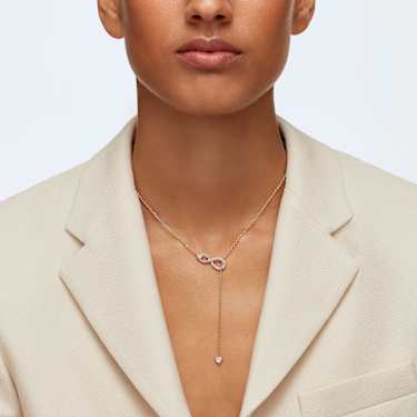 Collar en Y Hyperbola, Símbolo del infinito, Blanco, Baño tono oro rosa - Swarovski, 5521346