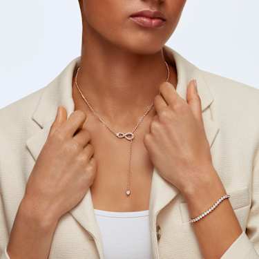 Collar en Y Hyperbola, Símbolo del infinito, Blanco, Baño tono oro rosa - Swarovski, 5521346