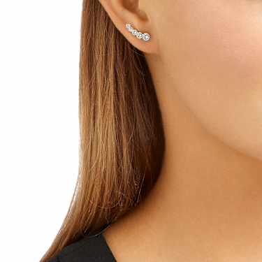 Set cercei ear cuff Harley, Tăietură rotundă, Albi, Placat cu rodiu - Swarovski, 5528502