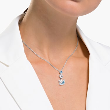 Dazzling Swan necklace, Swan, Blue, Rhodium plated | Swarovski