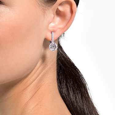 Una clip earrings, Mixed cuts, White, Rhodium plated - Swarovski, 5543697