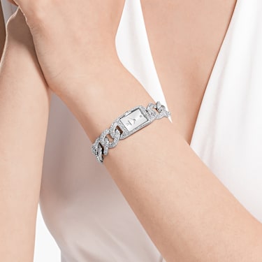 Cocktail watch, Swiss Made, Full pavé, Metal bracelet, Silver Tone, Stainless steel - Swarovski, 5547617