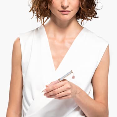 Stylo à bille Crystalline, Fleur, Rose, Laqué rose, placage de ton or rose - Swarovski, 5554983