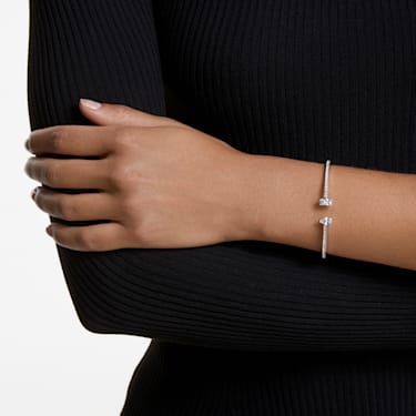 Mesmera Attract 闊手鐲, 混合式切割, 白色, 鍍白金色 - Swarovski, 5556912