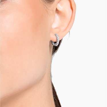 Matrix Vittore hoop earrings, Round cut, White, Rhodium plated - Swarovski, 5562126